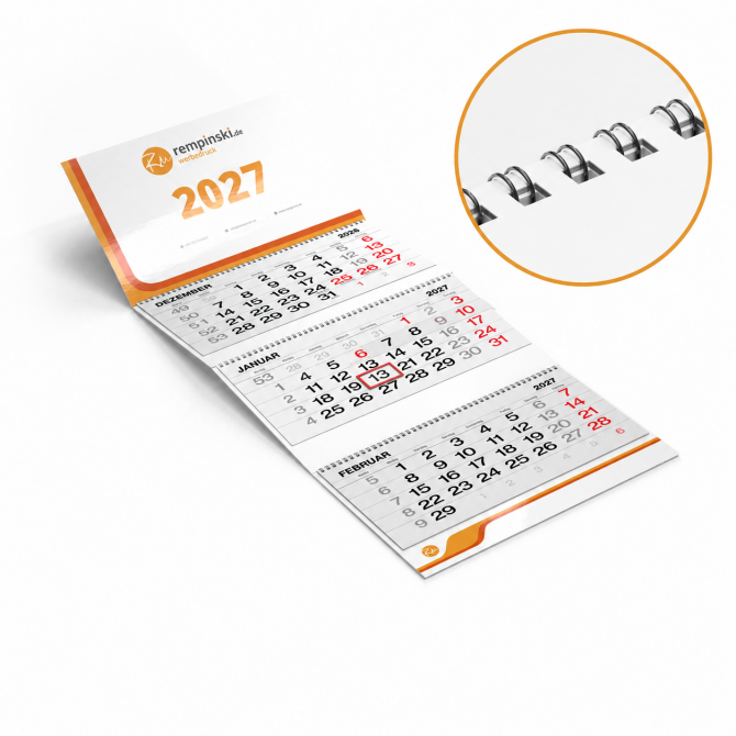 3-Monatskalender Wire-O